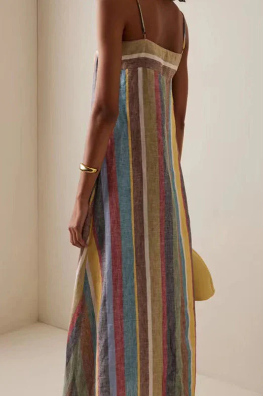 Striped Printed Strap Boho Dress - Image 9