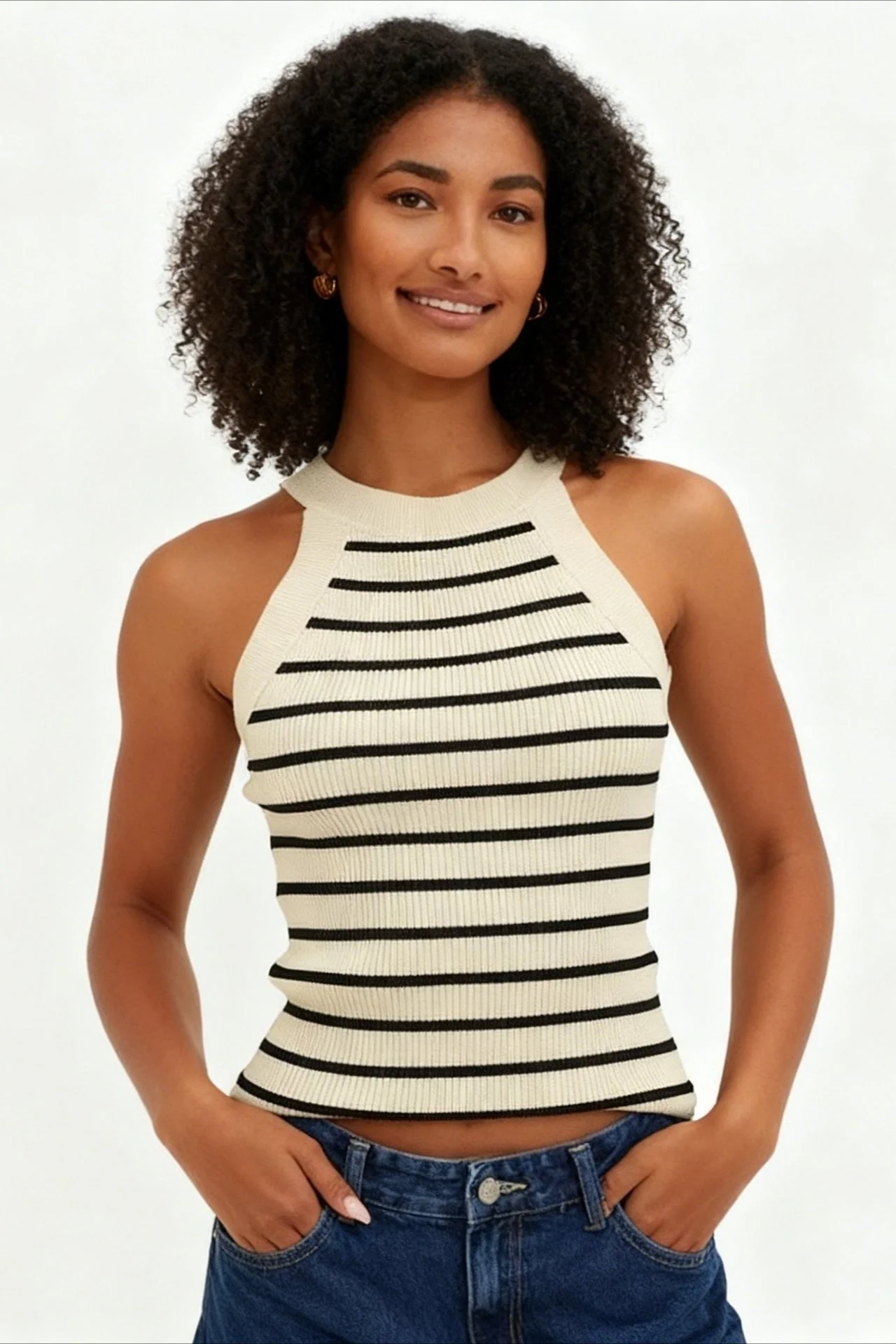 Striped Sleeveless Knit Top - Image 2