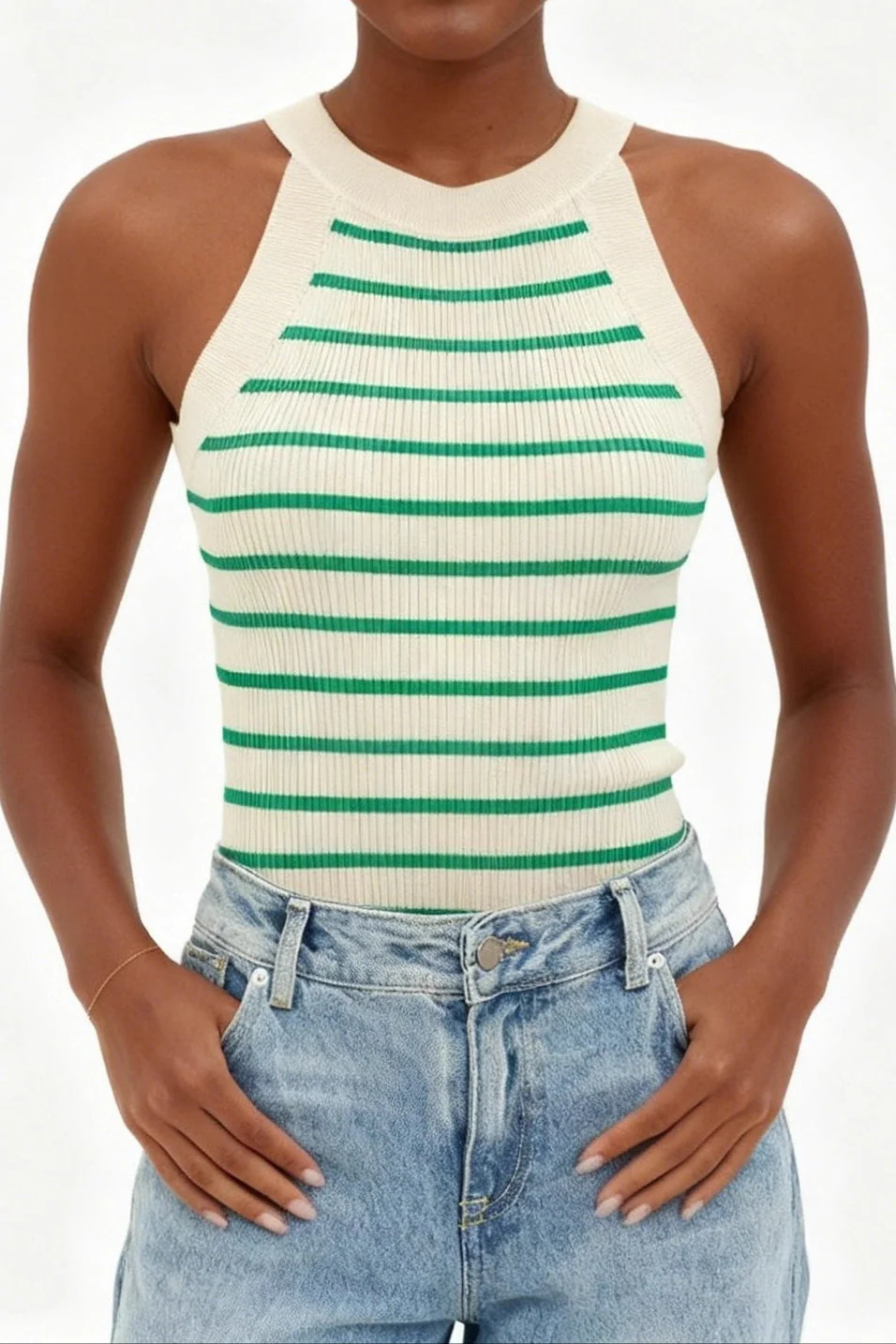 Striped Sleeveless Knit Top - Image 7
