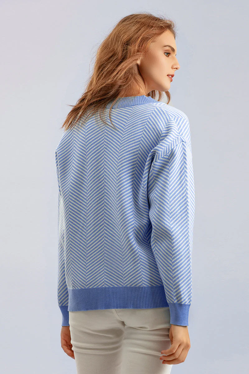 Striped V-Neck Buttoned Knit Sweater - Image 17