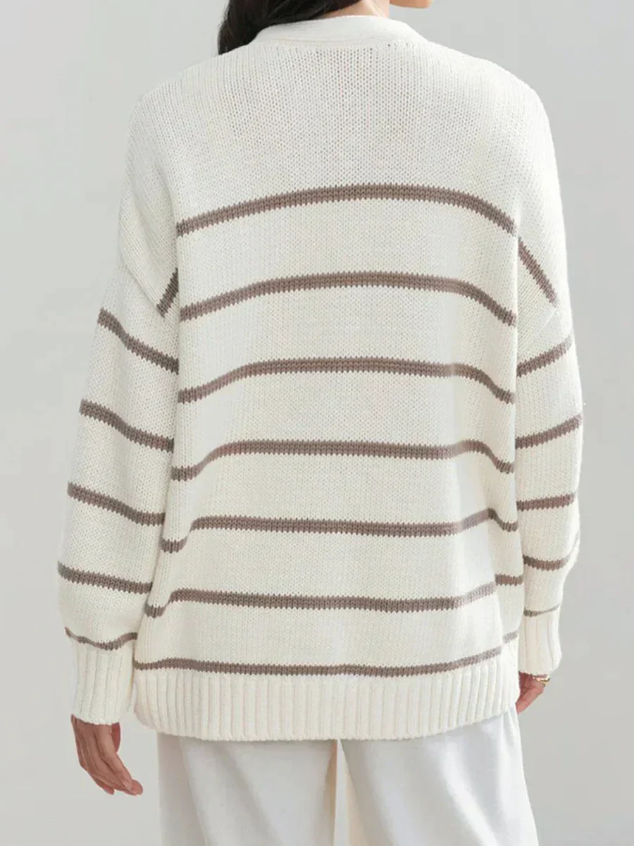 Striped V-Neck Knit Cardigan - Image 10