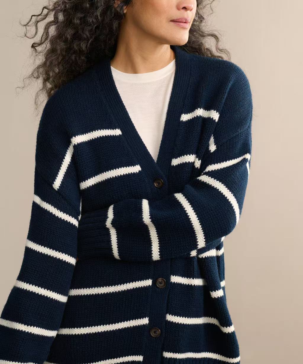 Striped V-Neck Knit Cardigan - Image 11