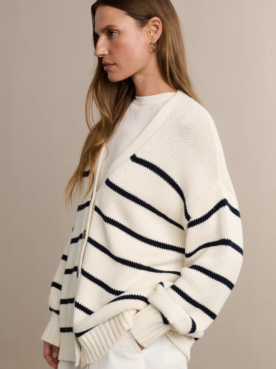 Striped V-Neck Knit Cardigan - Image 4