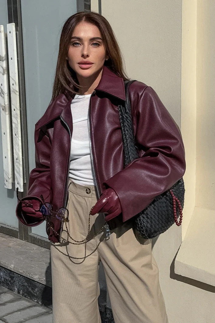 Stylish Matte PU Moto Jacket - Image 2
