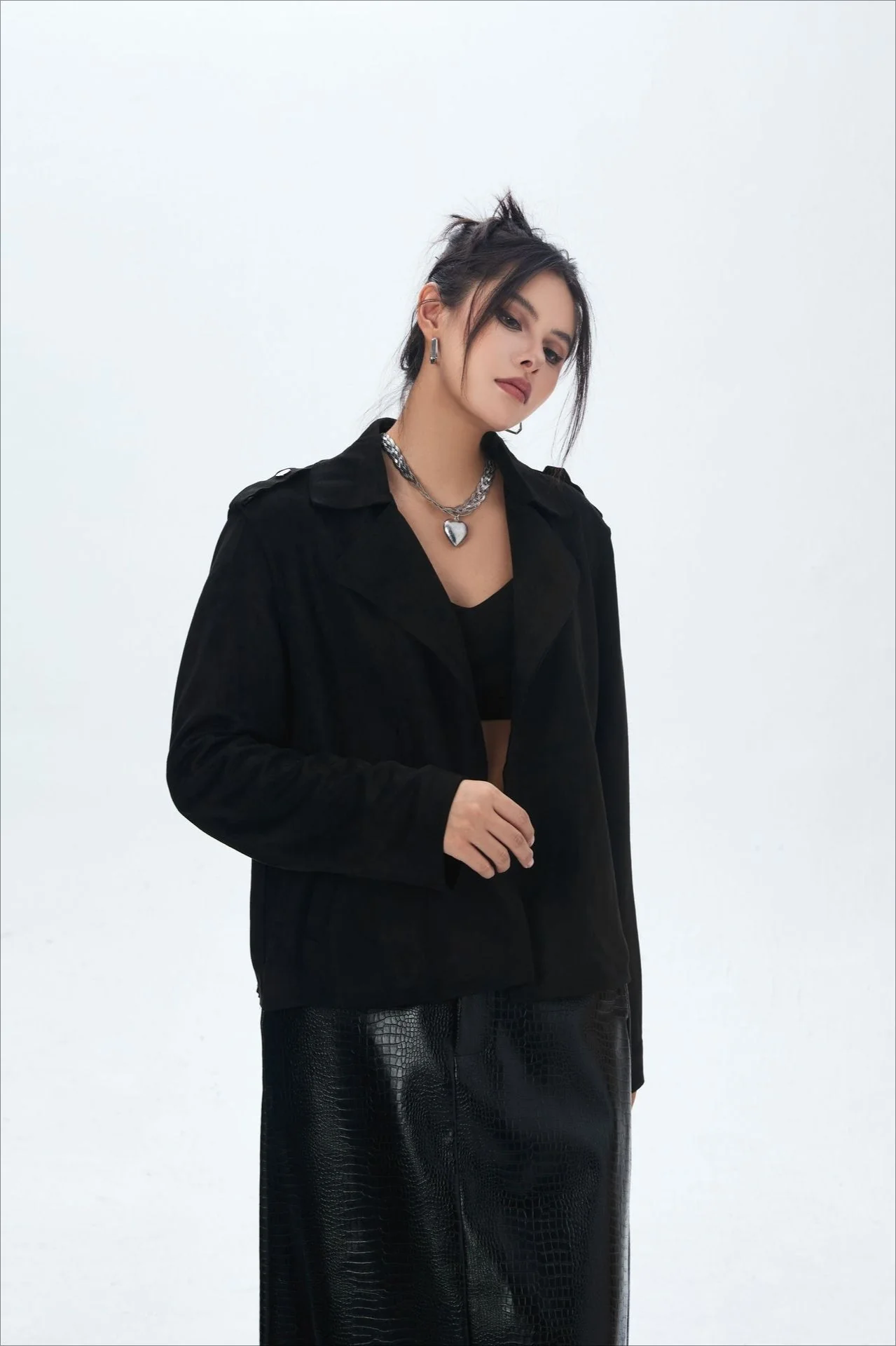 Suede Open Front Biker Jacket - Image 10