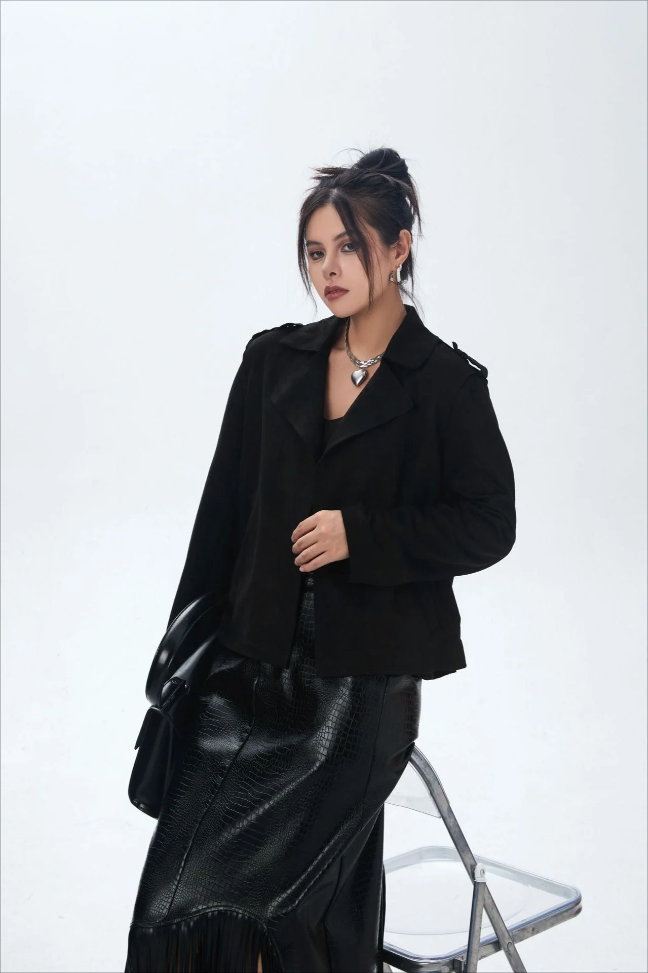 Suede Open Front Biker Jacket - Image 13