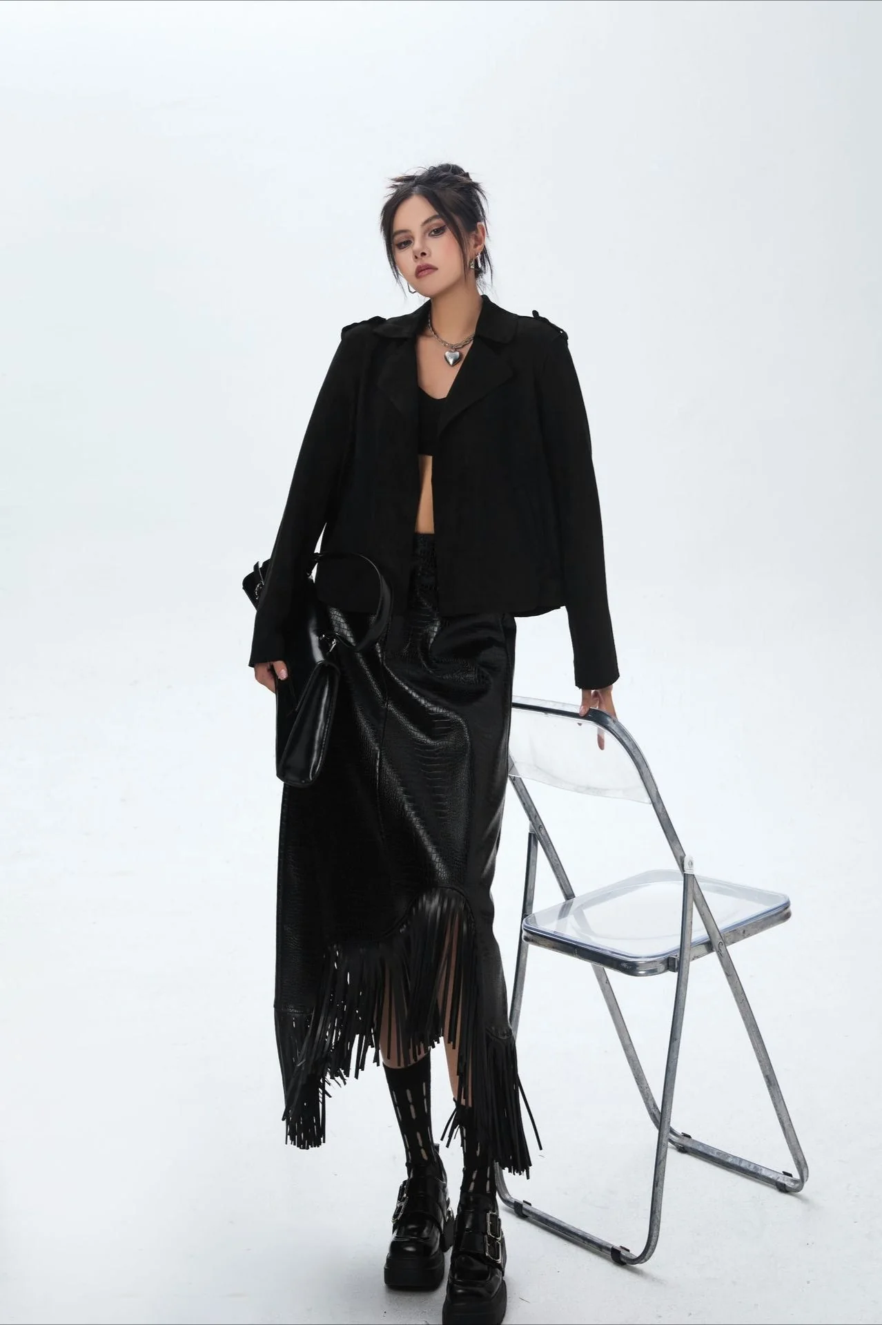Suede Open Front Biker Jacket - Image 14