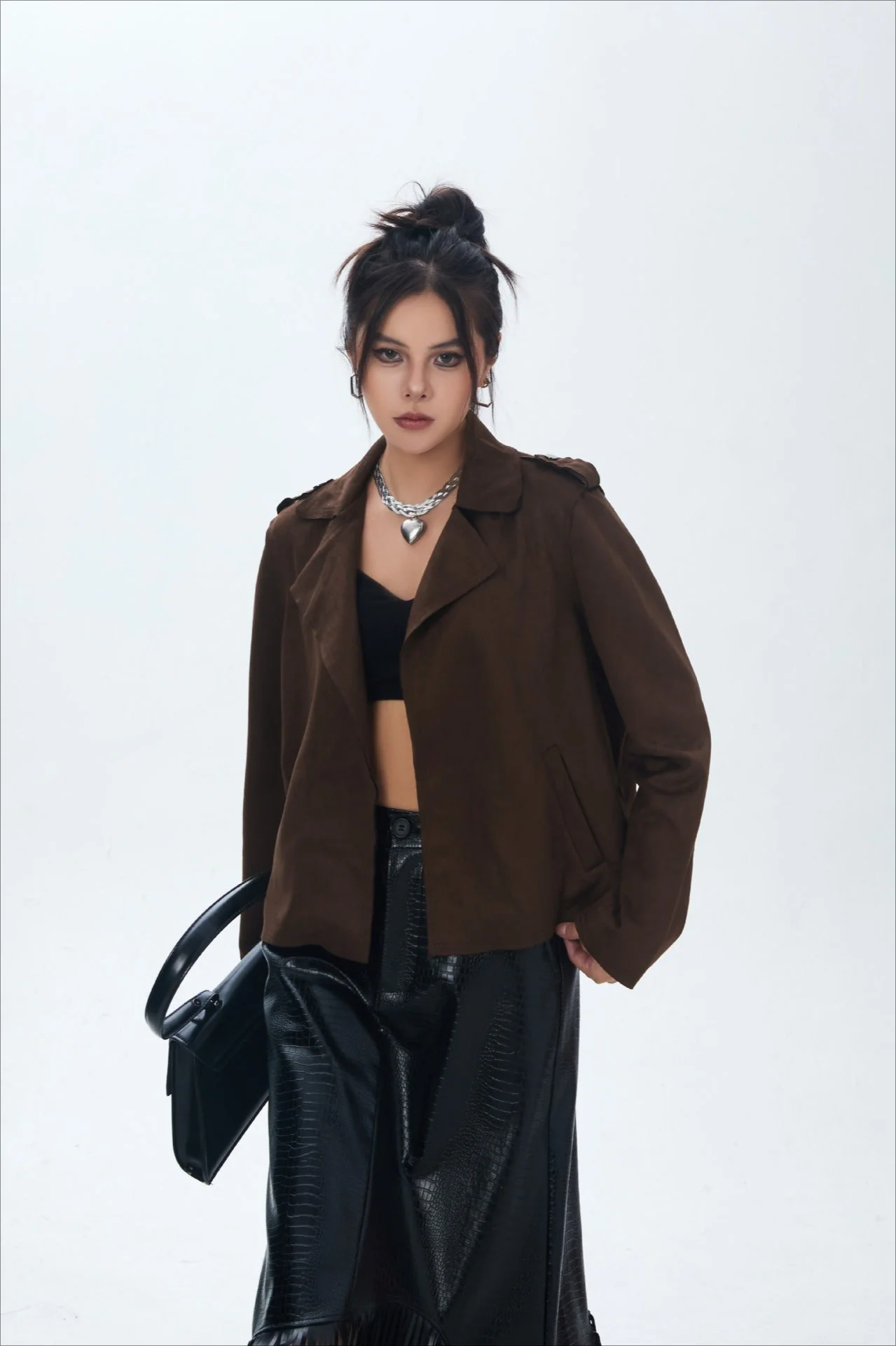 Suede Open Front Biker Jacket - Image 4