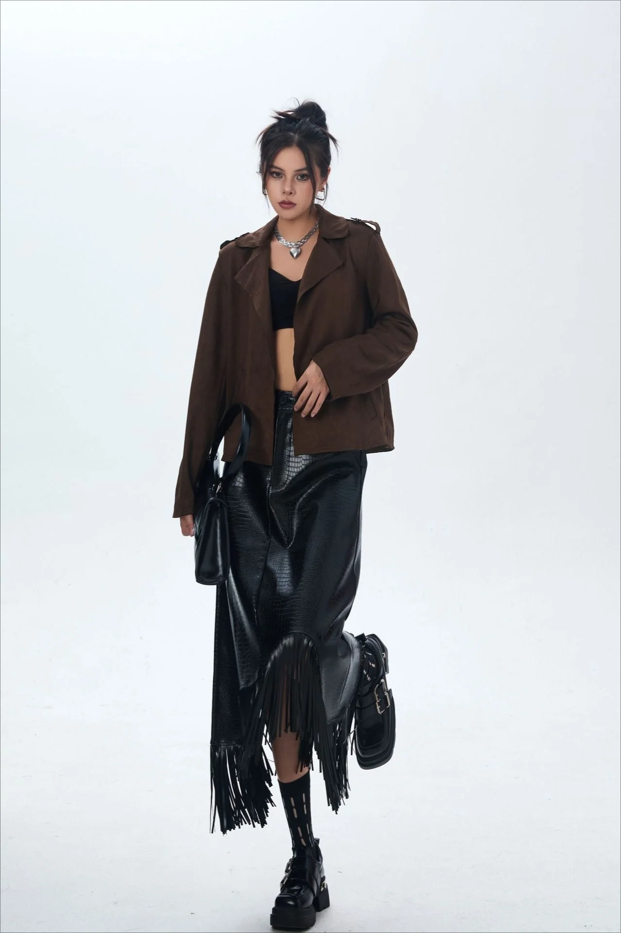 Suede Open Front Biker Jacket - Image 6