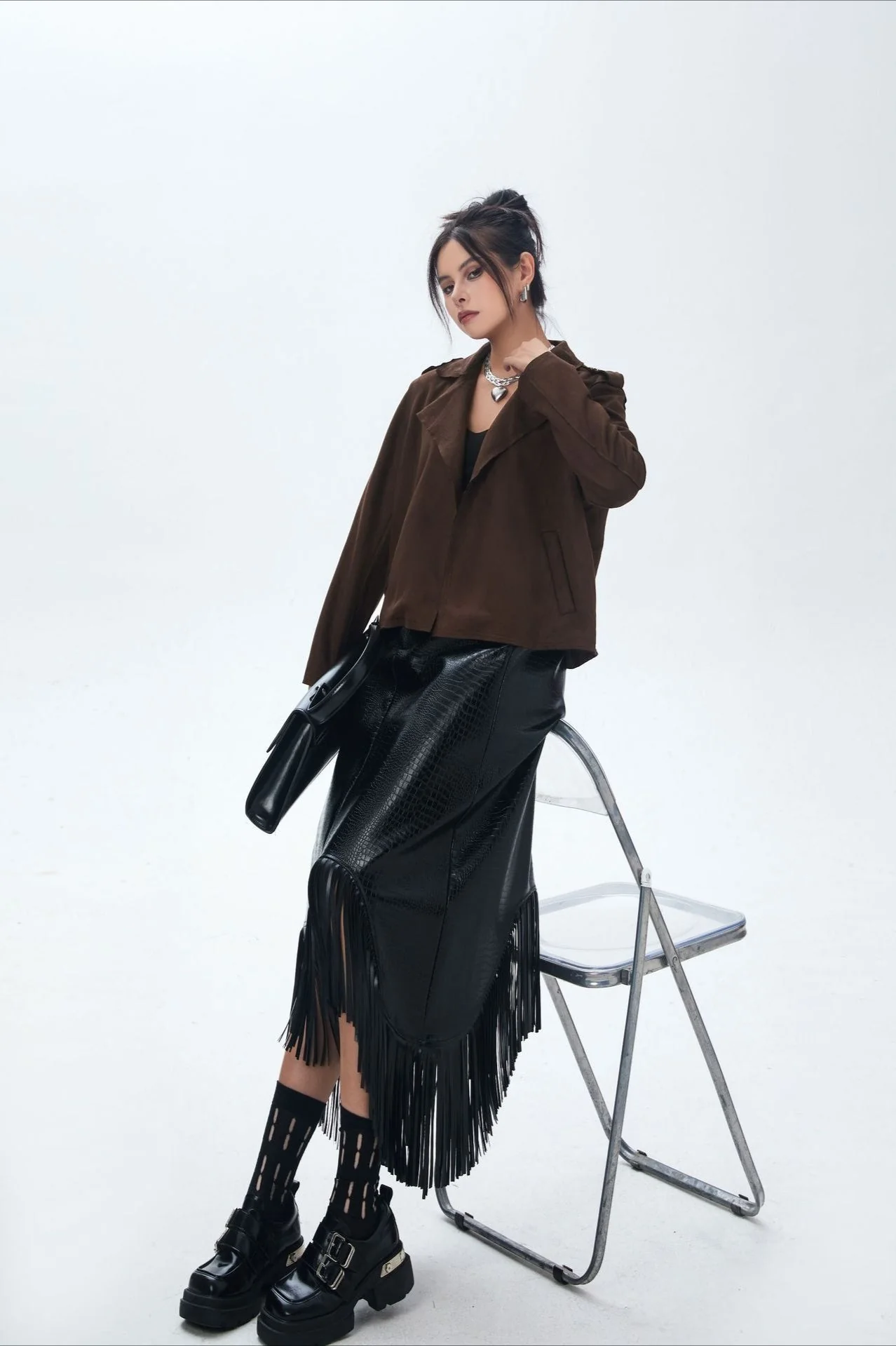 Suede Open Front Biker Jacket - Image 7