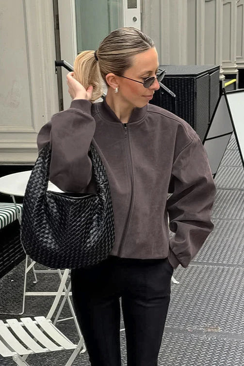 Suede Stand Collar Bomber Jacket - Image 4