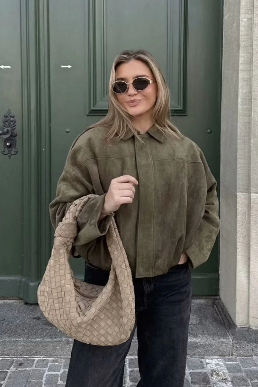 Sueded Texture Bomber Jacket - Image 2