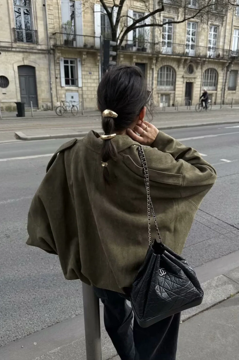 Sueded Texture Bomber Jacket - Image 4