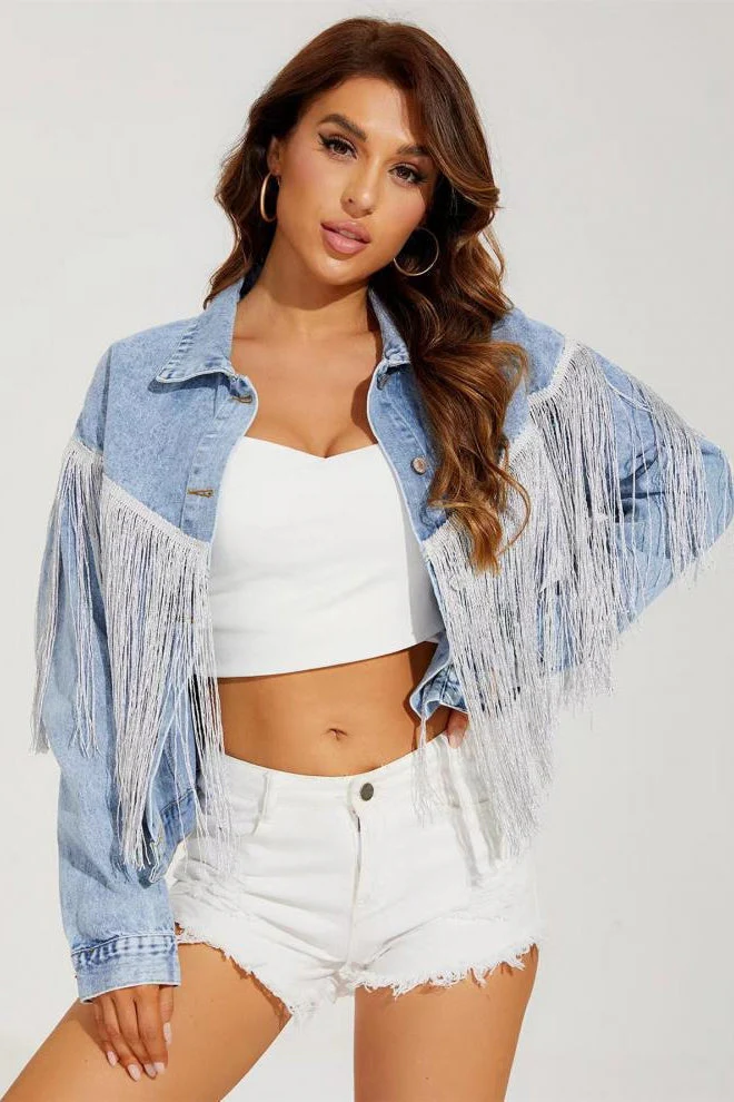 Tassel Trim Washed Jean Jacket - Image 2