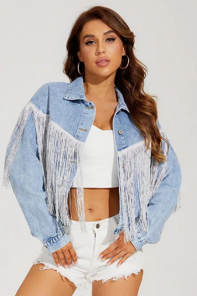 Tassel Trim Washed Jean Jacket - Image 4