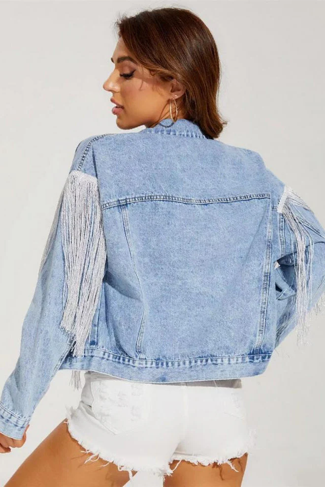 Tassel Trim Washed Jean Jacket - Image 5