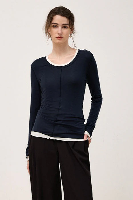 Tencel Wool Blend Round Neck Knit Top - Image 12