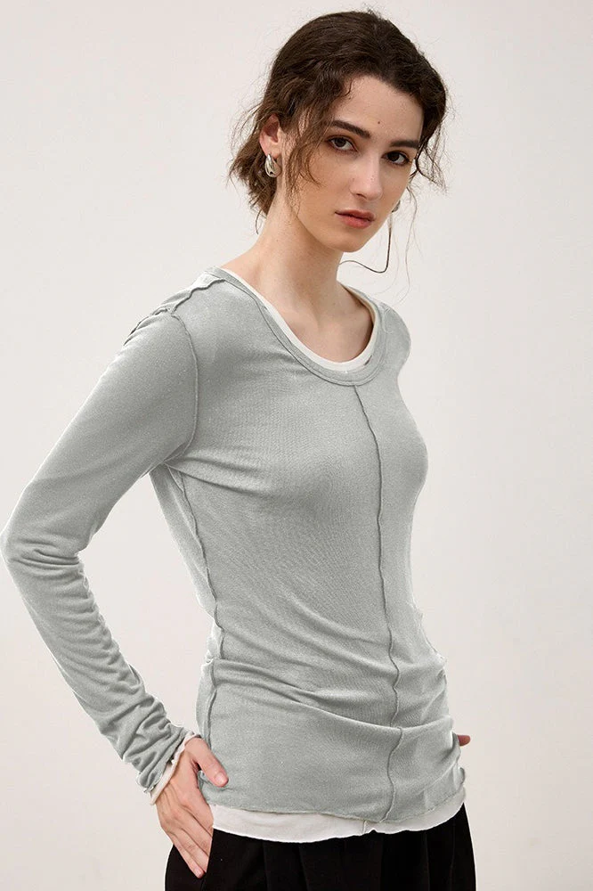 Tencel Wool Blend Round Neck Knit Top - Image 14