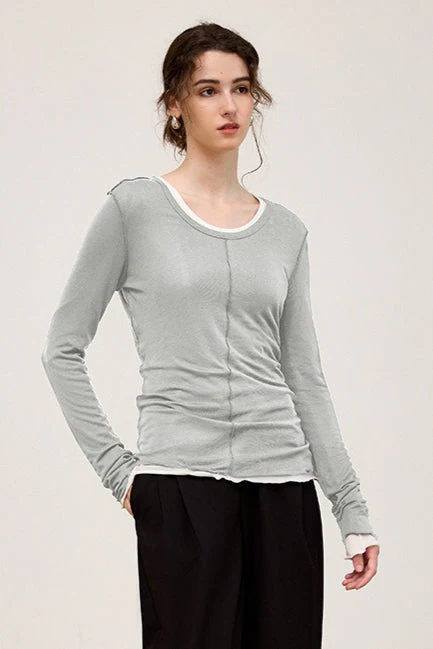 Tencel Wool Blend Round Neck Knit Top - Image 16