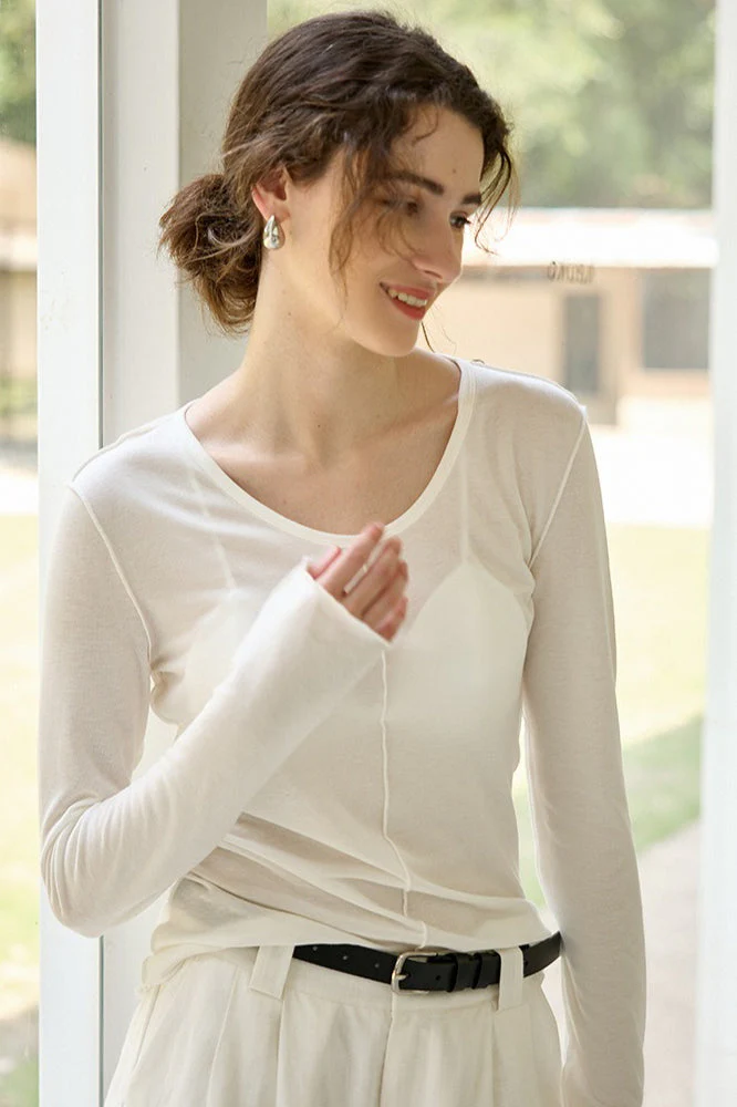 Tencel Wool Blend Round Neck Knit Top - Image 2