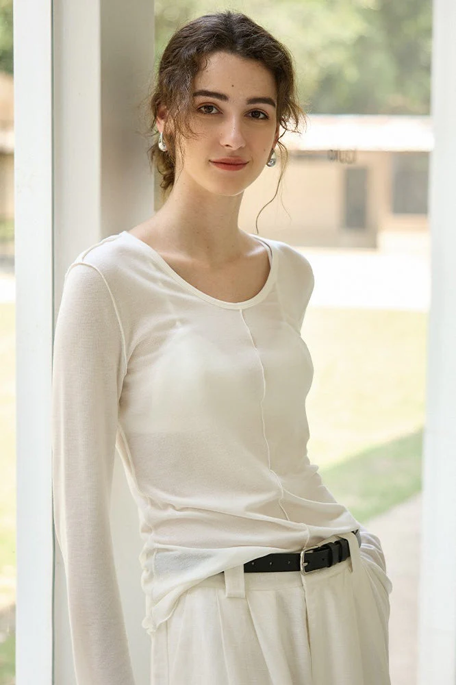 Tencel Wool Blend Round Neck Knit Top - Image 3