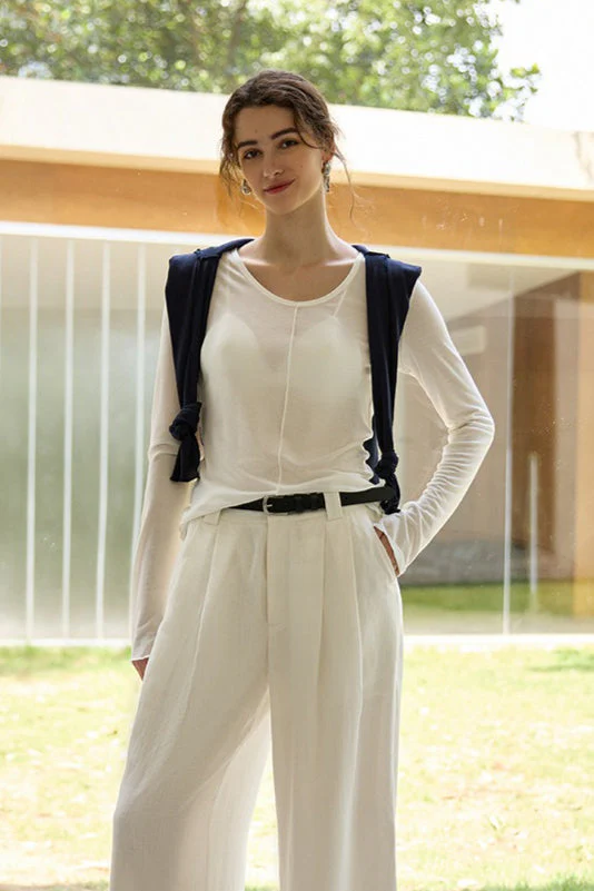Tencel Wool Blend Round Neck Knit Top - Image 5