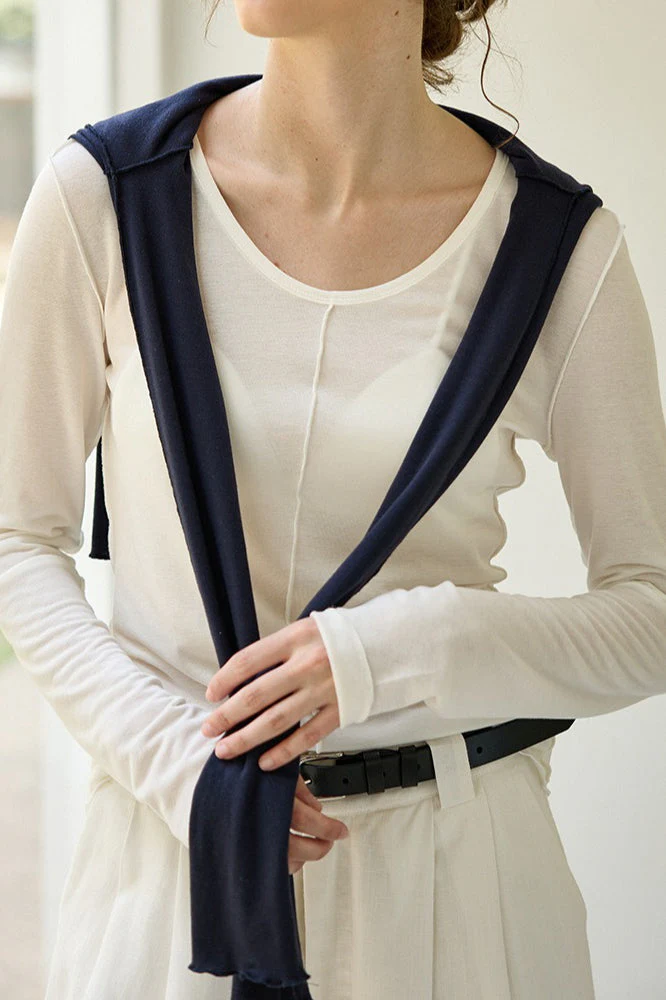 Tencel Wool Blend Round Neck Knit Top - Image 7