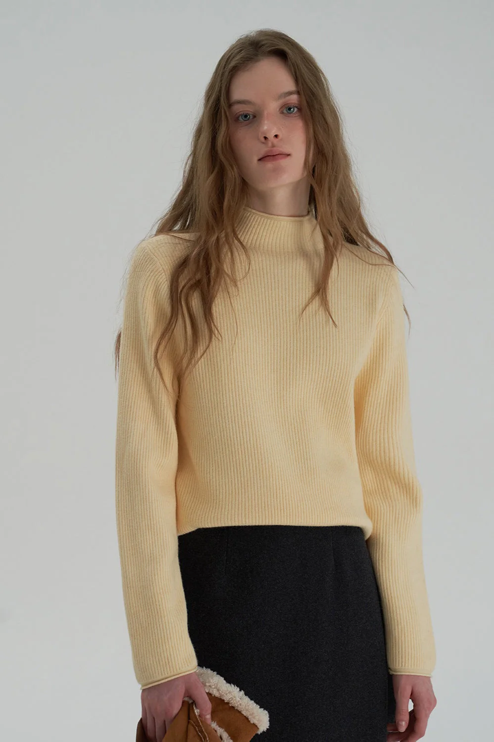 Thermal Mock Neck Solid Knit Top - Image 13