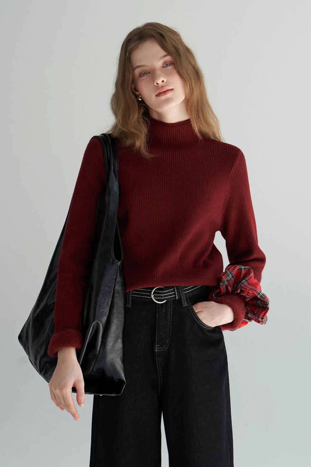 Thermal Mock Neck Solid Knit Top - Image 17
