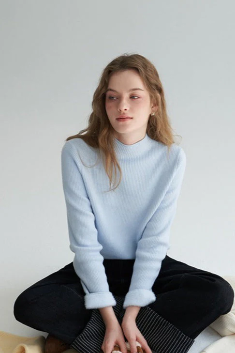 Thermal Mock Neck Solid Knit Top - Image 2