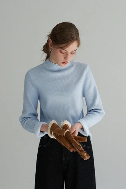 Thermal Mock Neck Solid Knit Top - Image 5