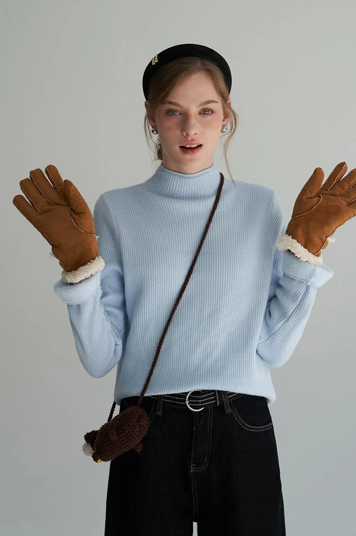Thermal Mock Neck Solid Knit Top - Image 6
