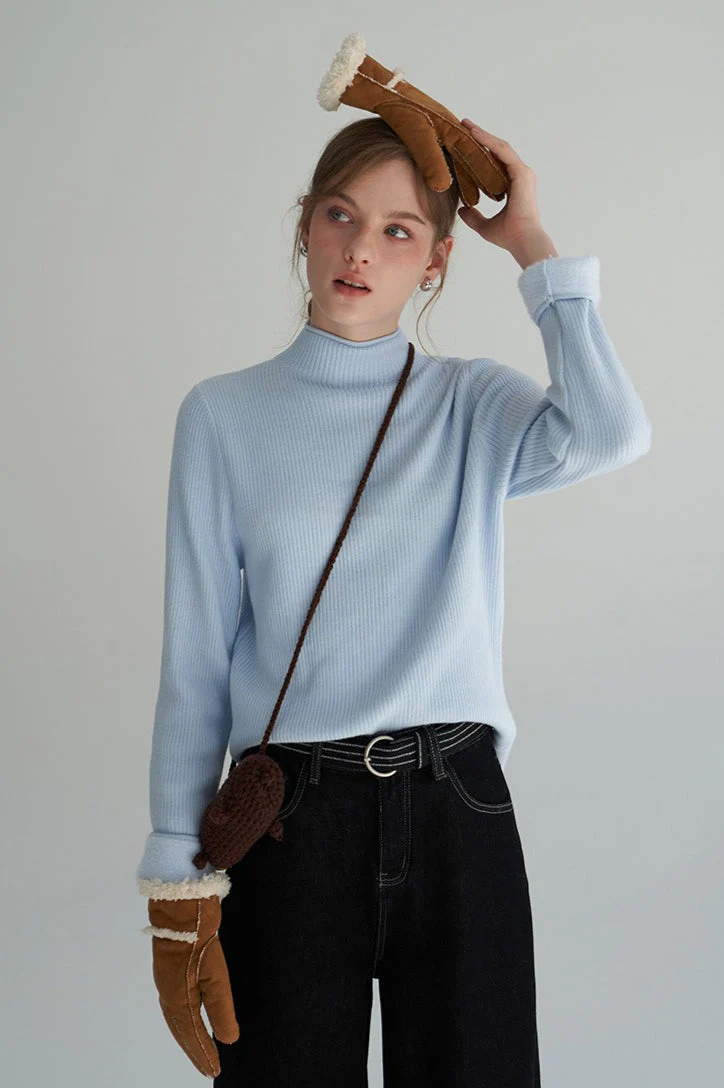 Thermal Mock Neck Solid Knit Top - Image 7