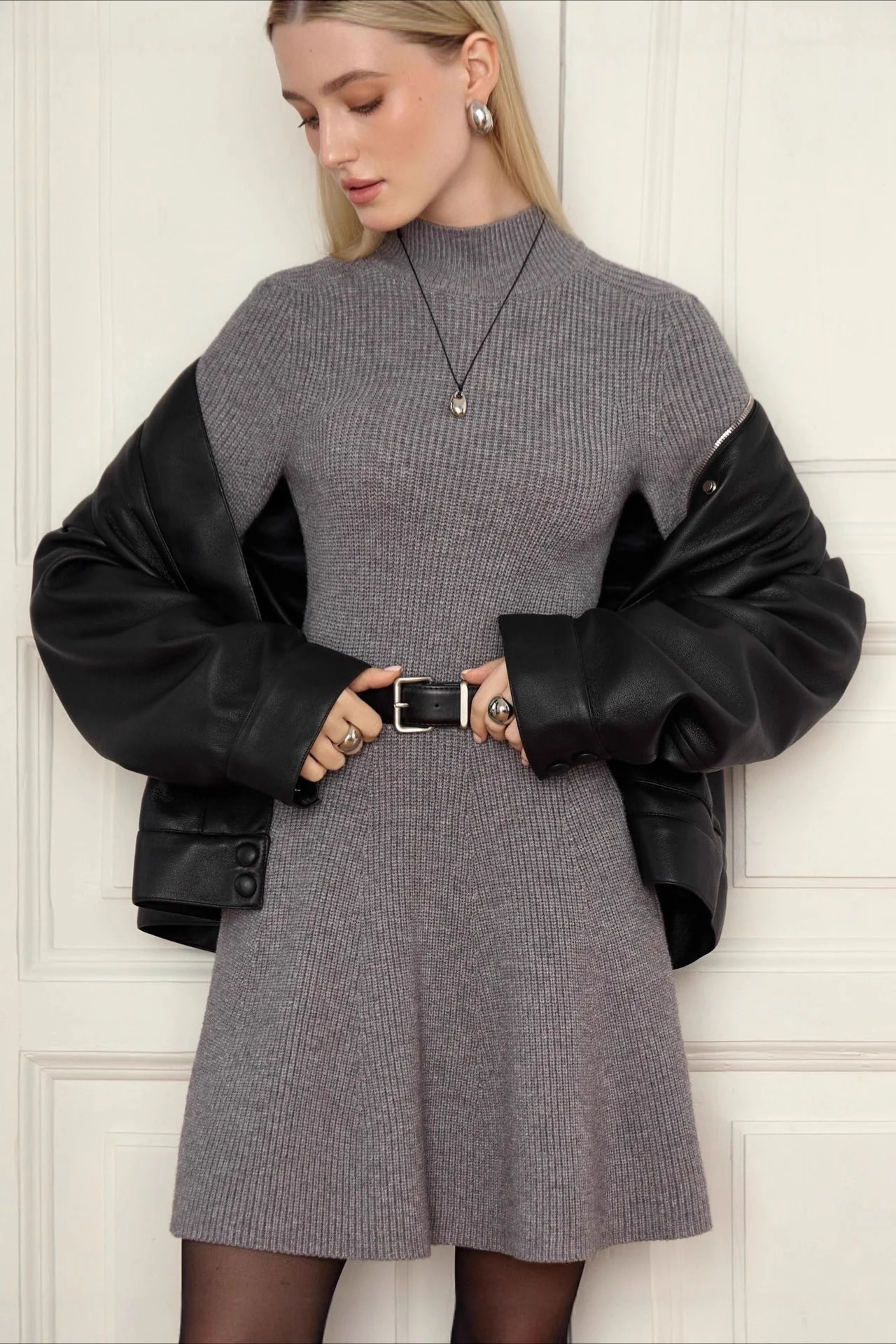 Thick Knit Turtleneck Sweater Dress - Image 2