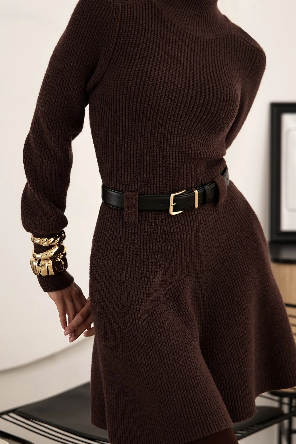 Thick Knit Turtleneck Sweater Dress - Image 6