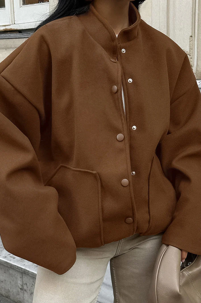 Thick Wool Brown Elastic Hem Coat - Image 3