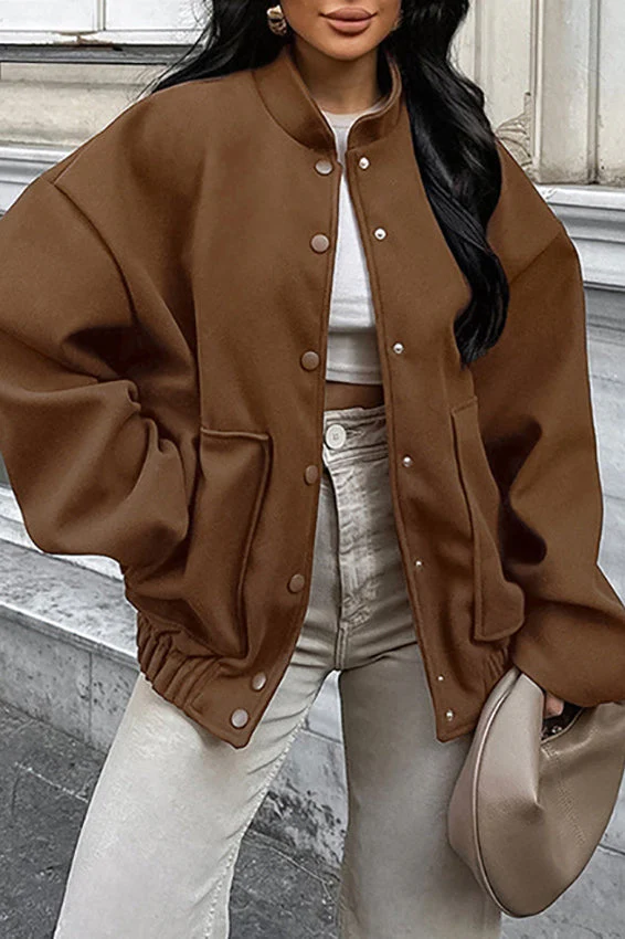 Thick Wool Brown Elastic Hem Coat - Image 4