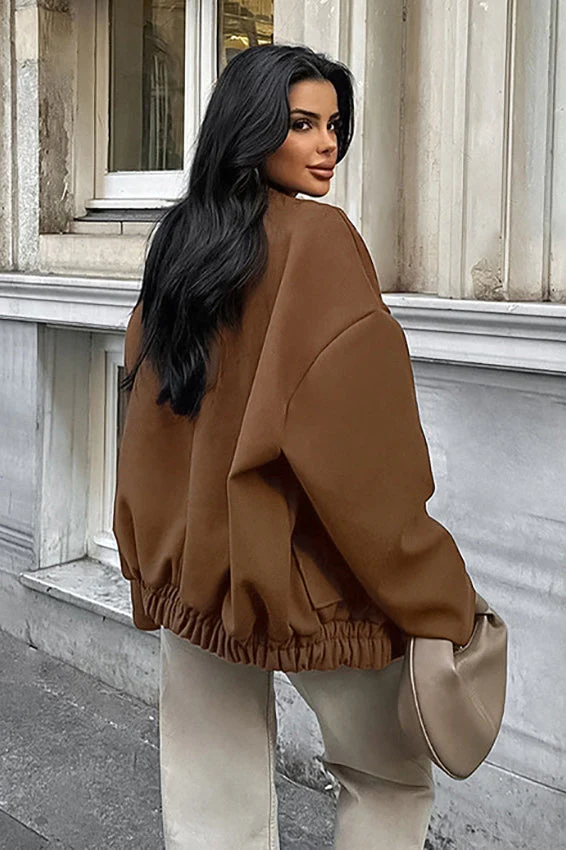 Thick Wool Brown Elastic Hem Coat - Image 5