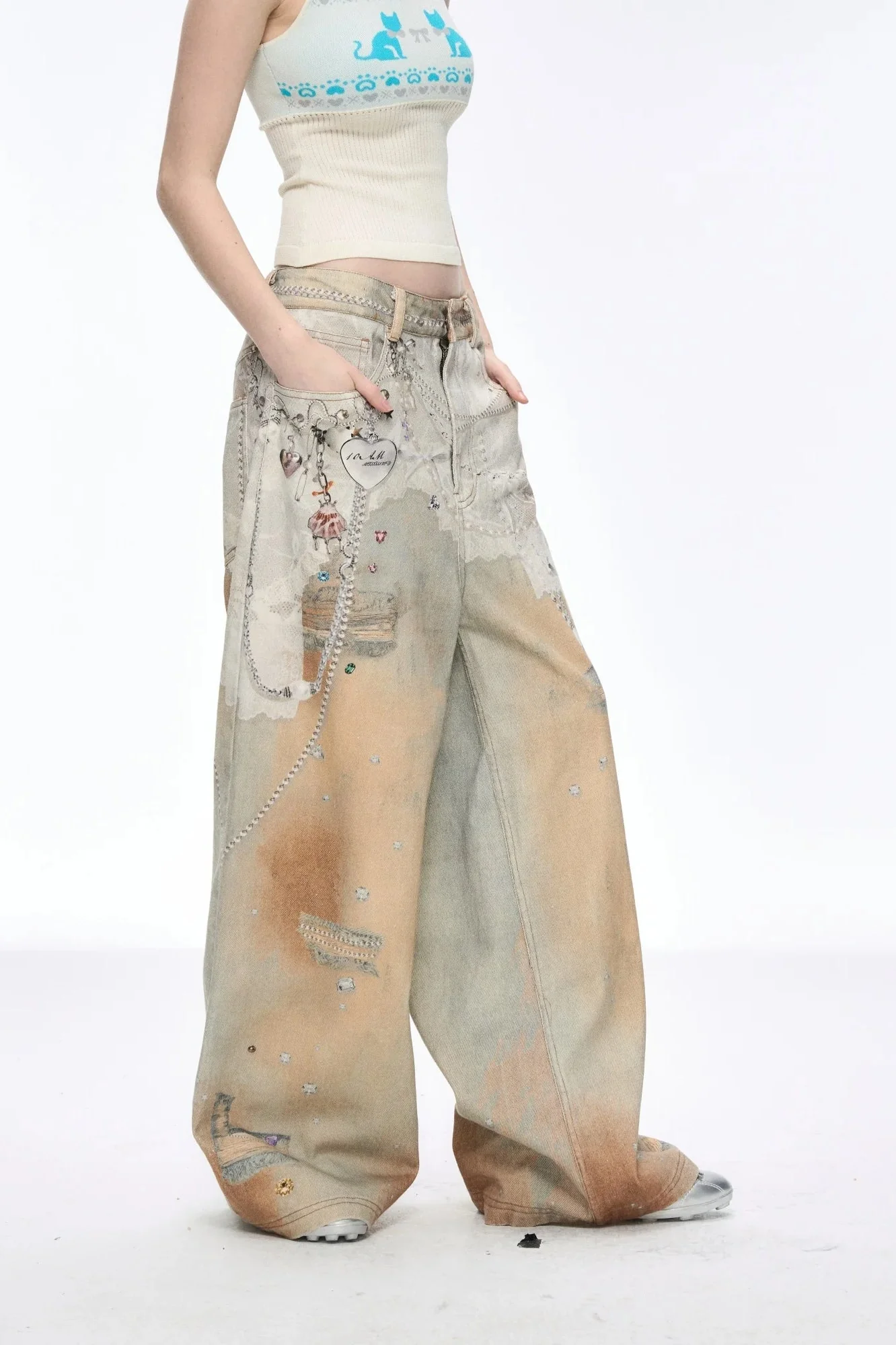 Tie Dye Baggy Wide Leg Denim Jeans - Image 2