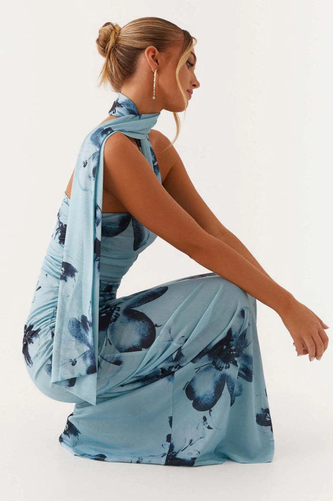 Tie Dye Mesh Spaghetti Strap Maxi Party Dress - Image 3