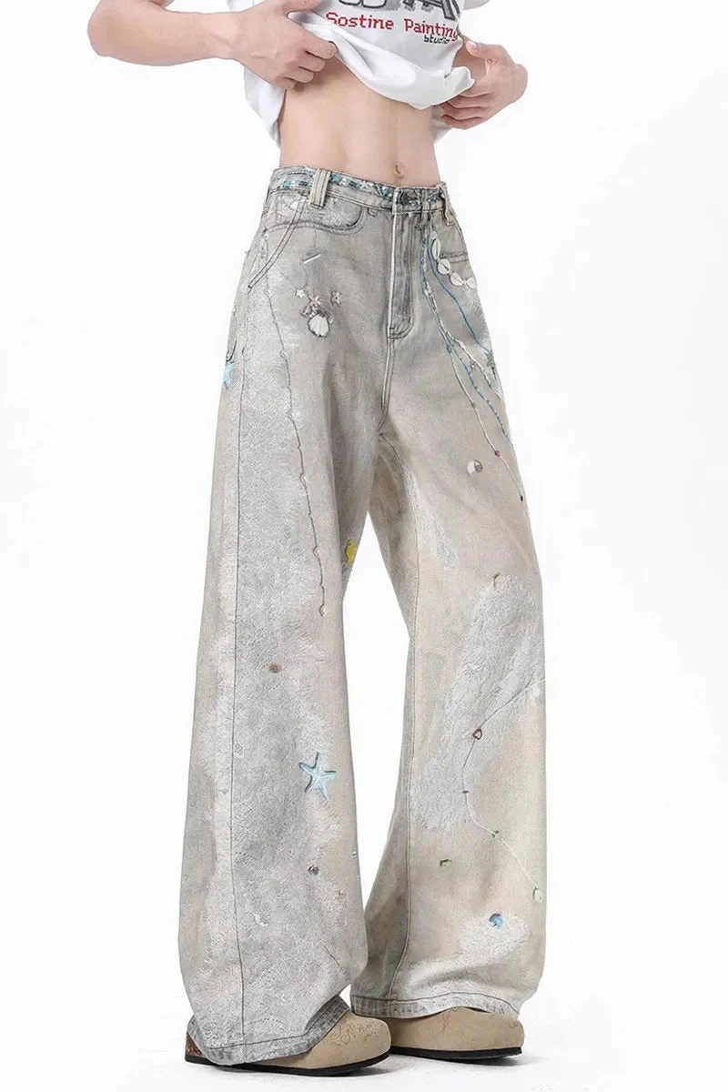 Tie-Dye Wide-Leg High Waist Jeans - Image 5