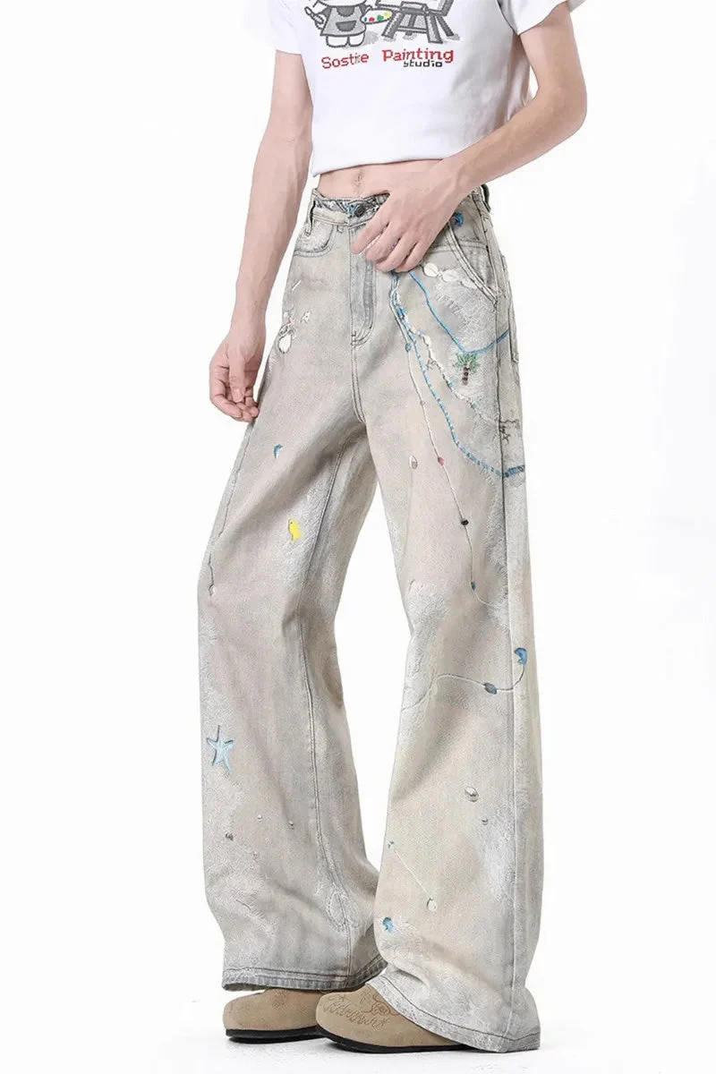Tie-Dye Wide-Leg High Waist Jeans - Image 7