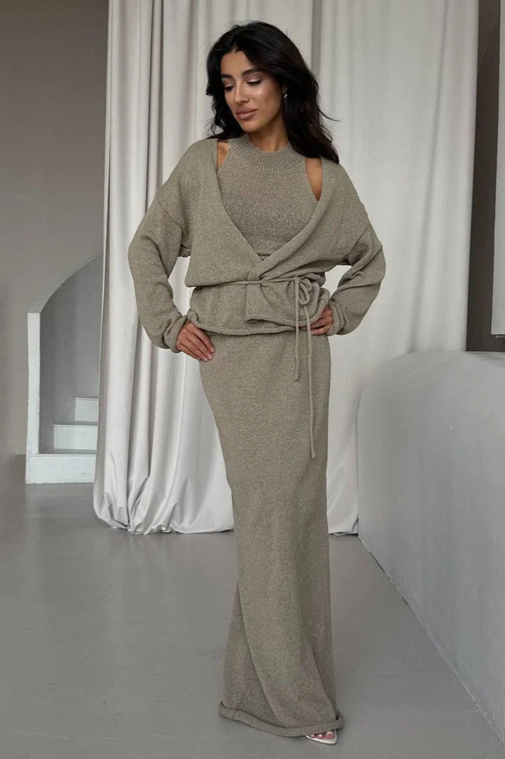Tie Front Knit Set Sweater Dress - Image 2