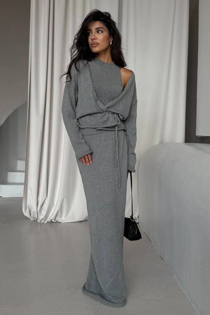 Tie Front Knit Set Sweater Dress - Image 4