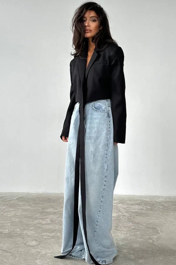 Tie Neck Solid Color Blazer - Image 2