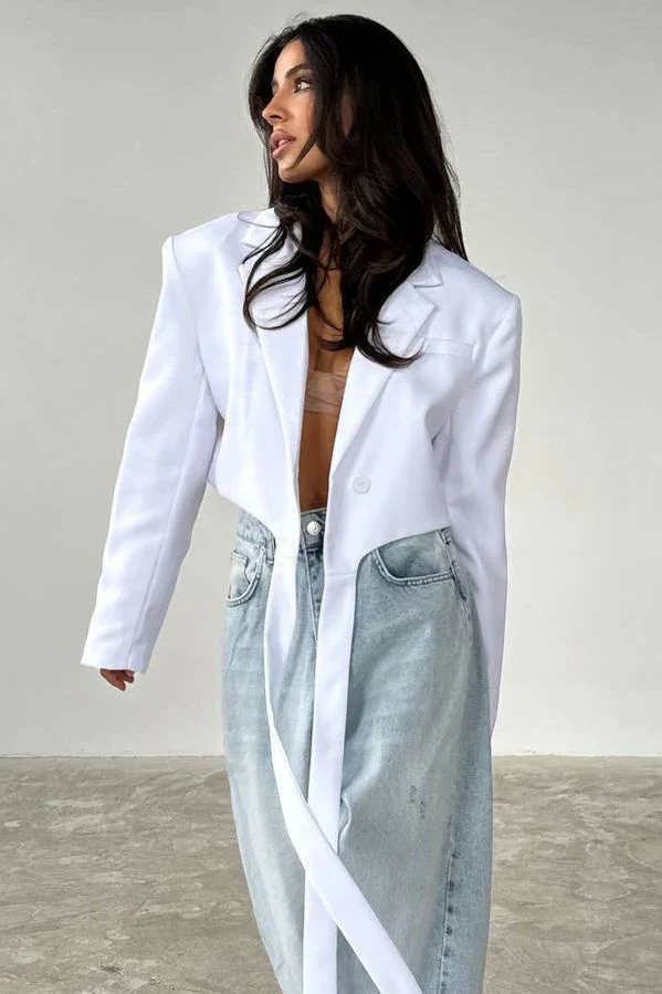 Tie Neck Solid Color Blazer - Image 5