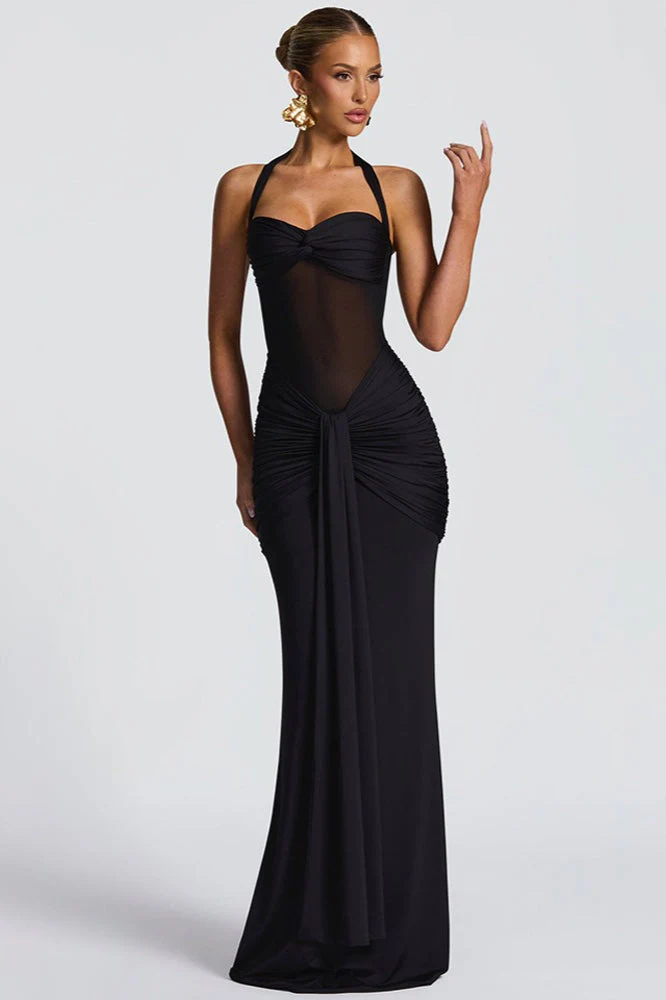 Tie Strap Mesh Maxi Party Dress - Image 5