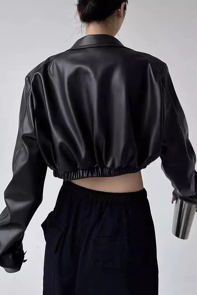 Turn Down Collar Biker Short Jacket - Image 2