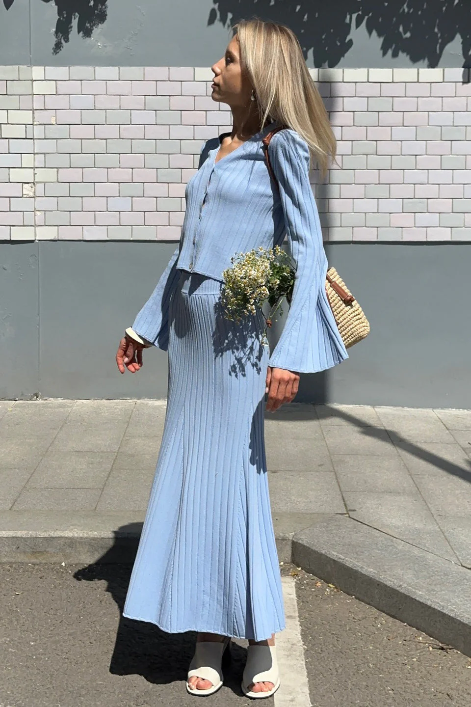 Two-Piece Bell Sleeve Knit Sweater Dress - Image 4