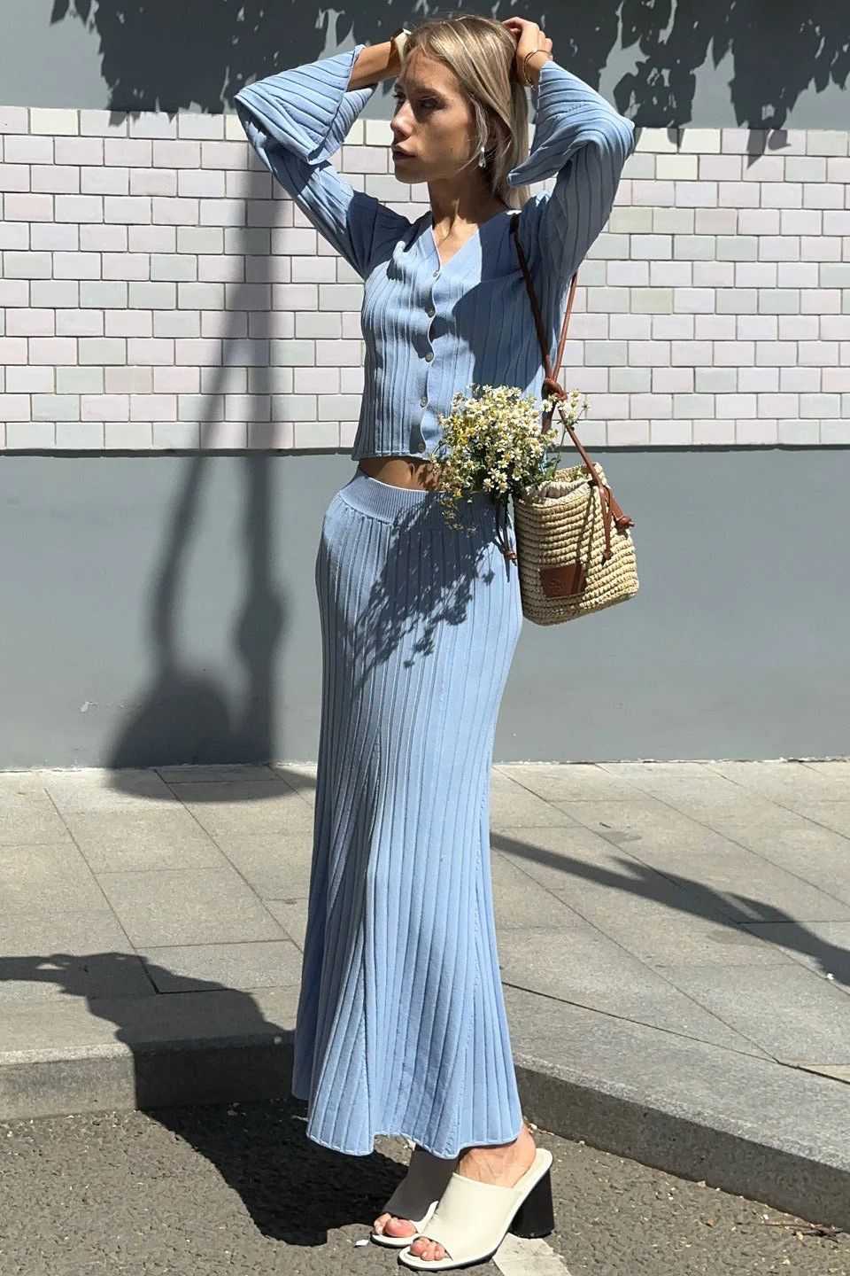 Two-Piece Bell Sleeve Knit Sweater Dress - Image 5
